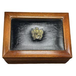 Midcentury Apex Wood Leather Crest Mens Jewelry Accessory Box Vintage 1960s